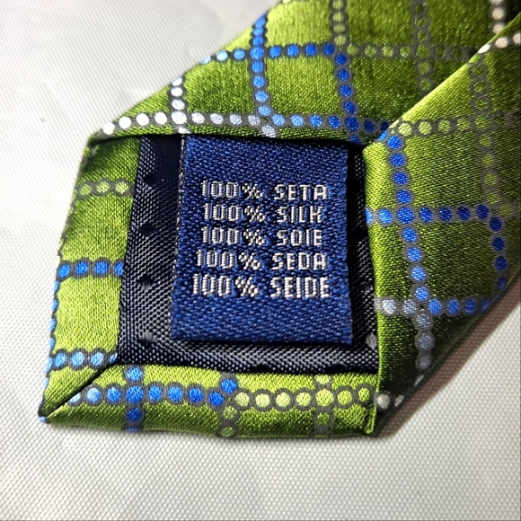 Meeting Street 💯 Silk Men's Necktie 60" x 4" Geometric Green/Silver Handmade - Picture 5 of 9